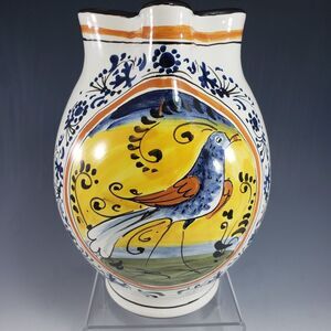 VTG Italian Pottery Pitcher Bird Striped Handle Signed Tuscan Italy Sandro Guzzi